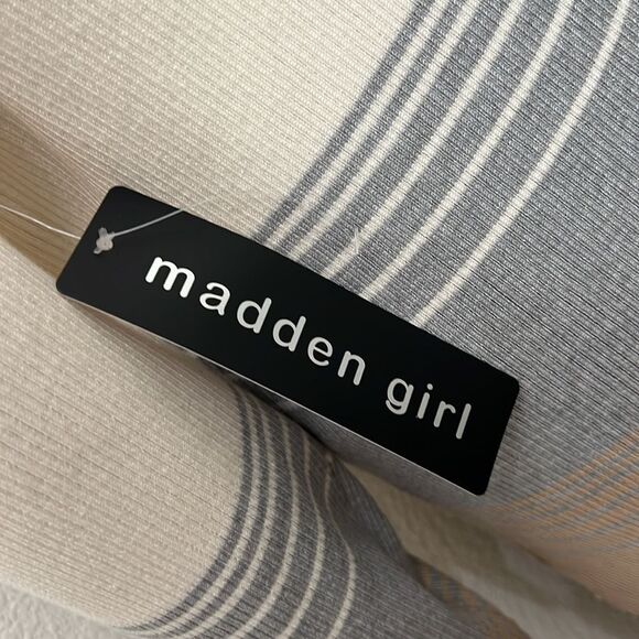 Madden Girl Cream Gray Long Sleeve Dress Scoop Neck Long Sleeve Ribbed Midi New - Picture 9 of 13